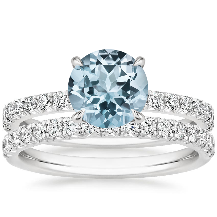 18KW Aquamarine Amelie Diamond Bridal Set, top view
