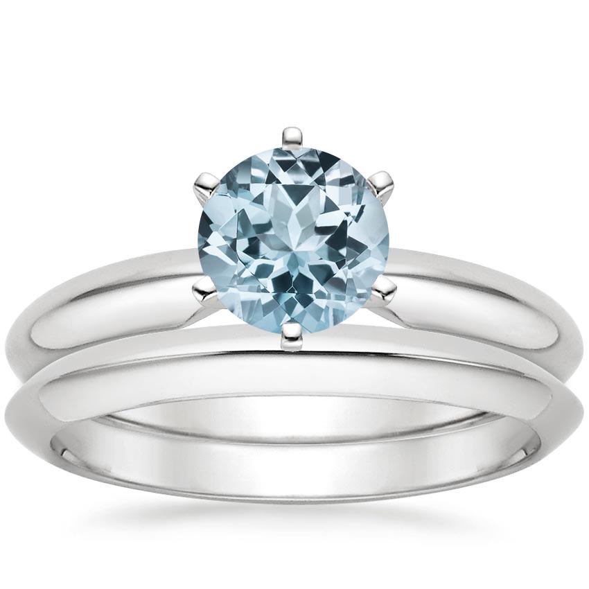 18KW Aquamarine Six-Prong Classic Bridal Set, top view