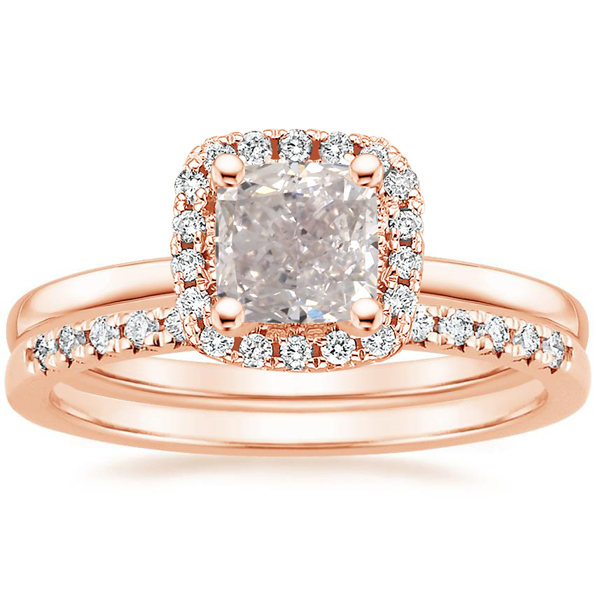 14K Rose Gold French Halo Diamond Ring with Sonora Diamond Ring (1/8 ct. tw.)