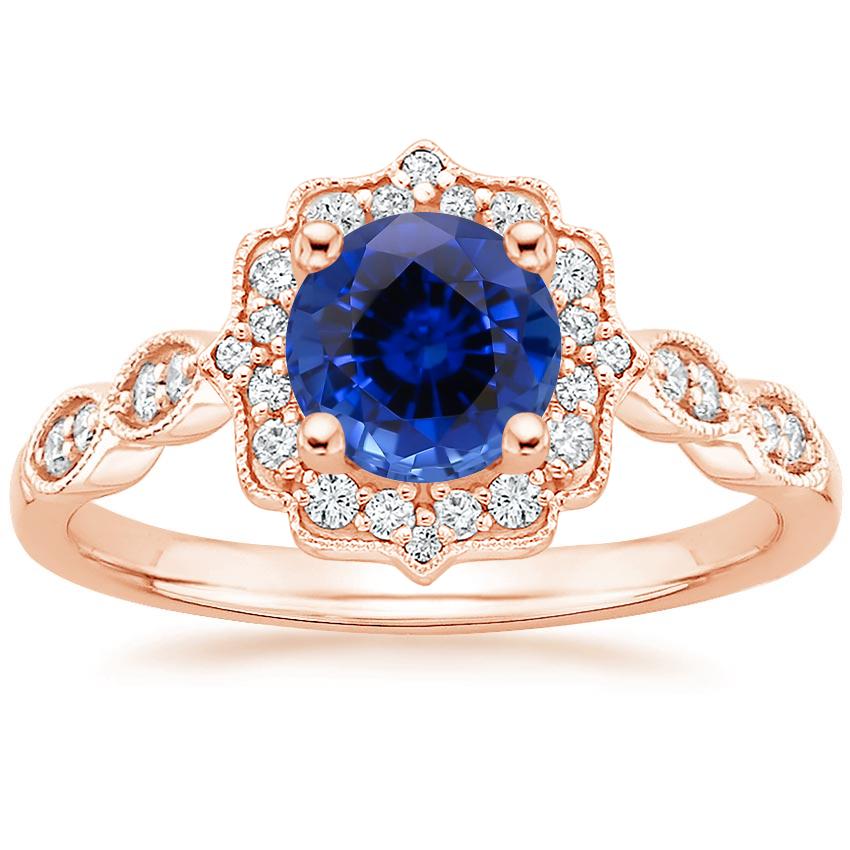 Sapphire Cadenza Halo Diamond Ring in 14K Rose Gold