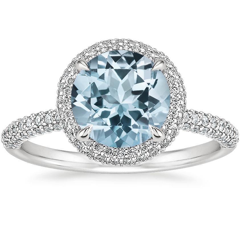 Aquamarine Valencia Halo Diamond Ring (1/2 ct. tw.) in 18K White Gold