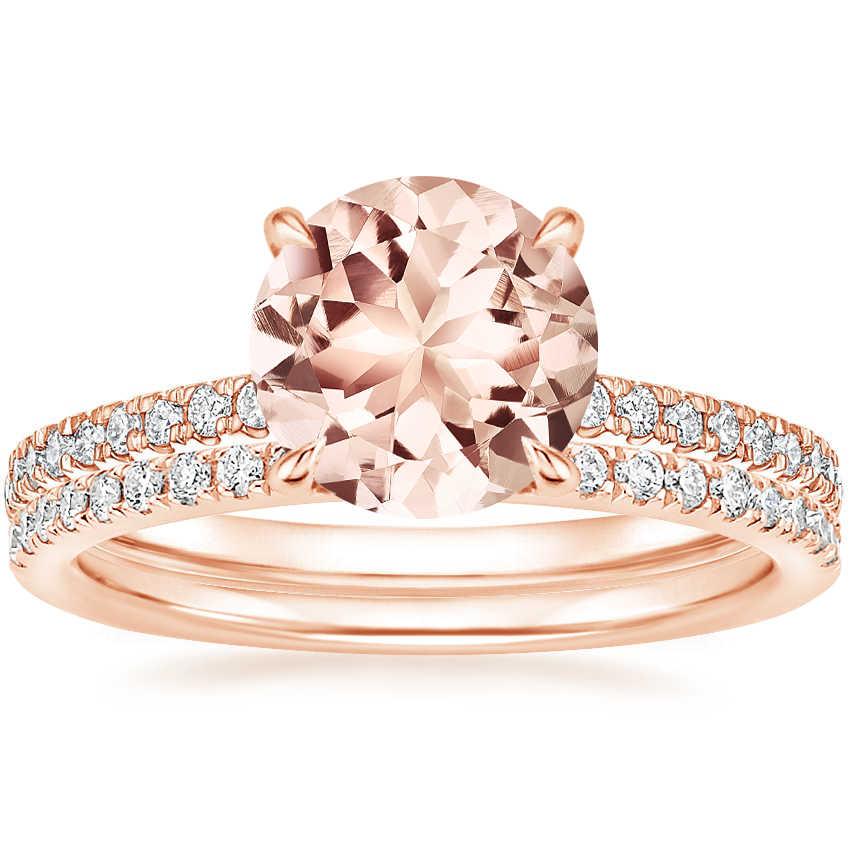 14KR Morganite Petite Demi Diamond Ring with Ballad Diamond Ring, top view