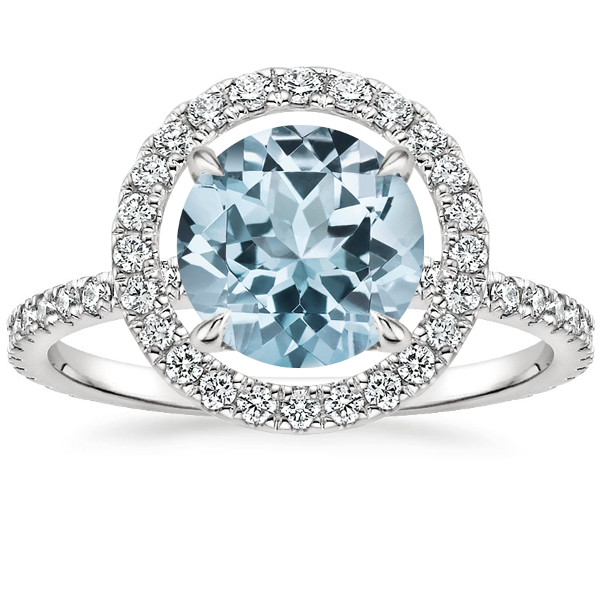 Aquamarine Aura Diamond Ring in 18K White Gold