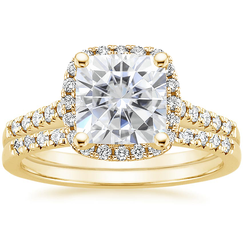 18KY Moissanite Odessa Diamond Ring (1/5 ct. tw.) with Sonora Diamond Ring (1/8 ct. tw.), top view