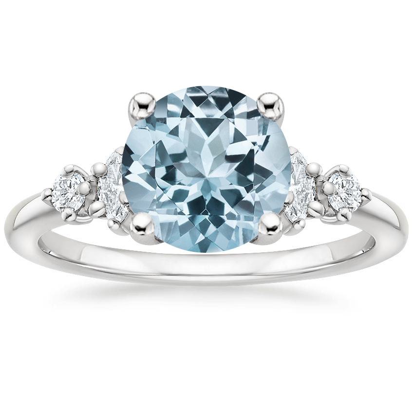 Aquamarine Miroir Diamond Ring in 18K White Gold