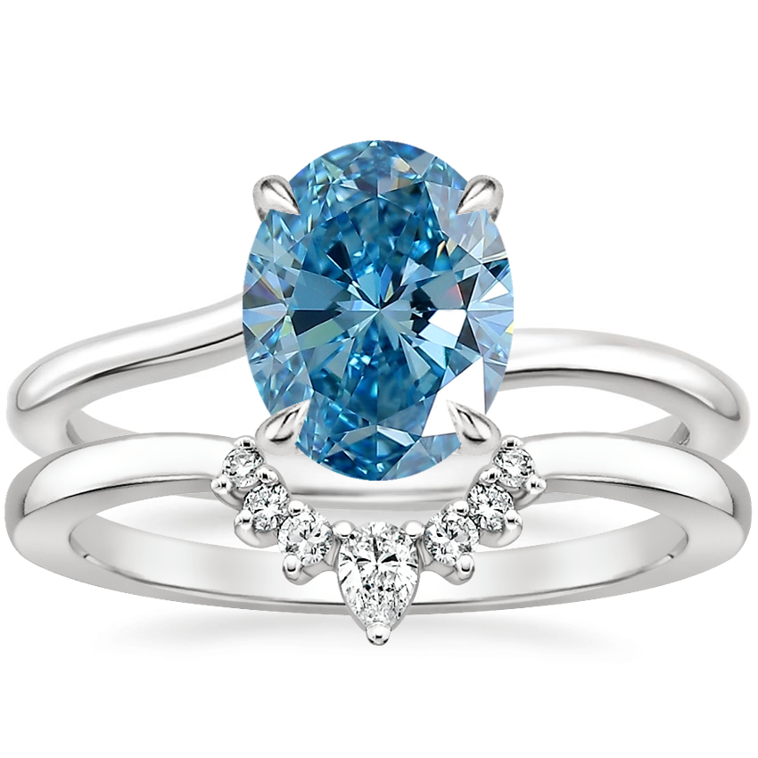 18K White Gold Monsella Ring with Lunette Diamond Ring