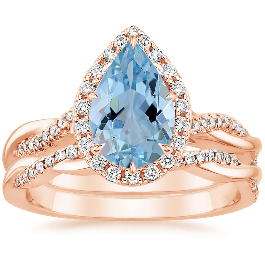 14K Rose Gold Petite Twisted Vine Halo Diamond Bridal Set (1/3 ct. tw.)