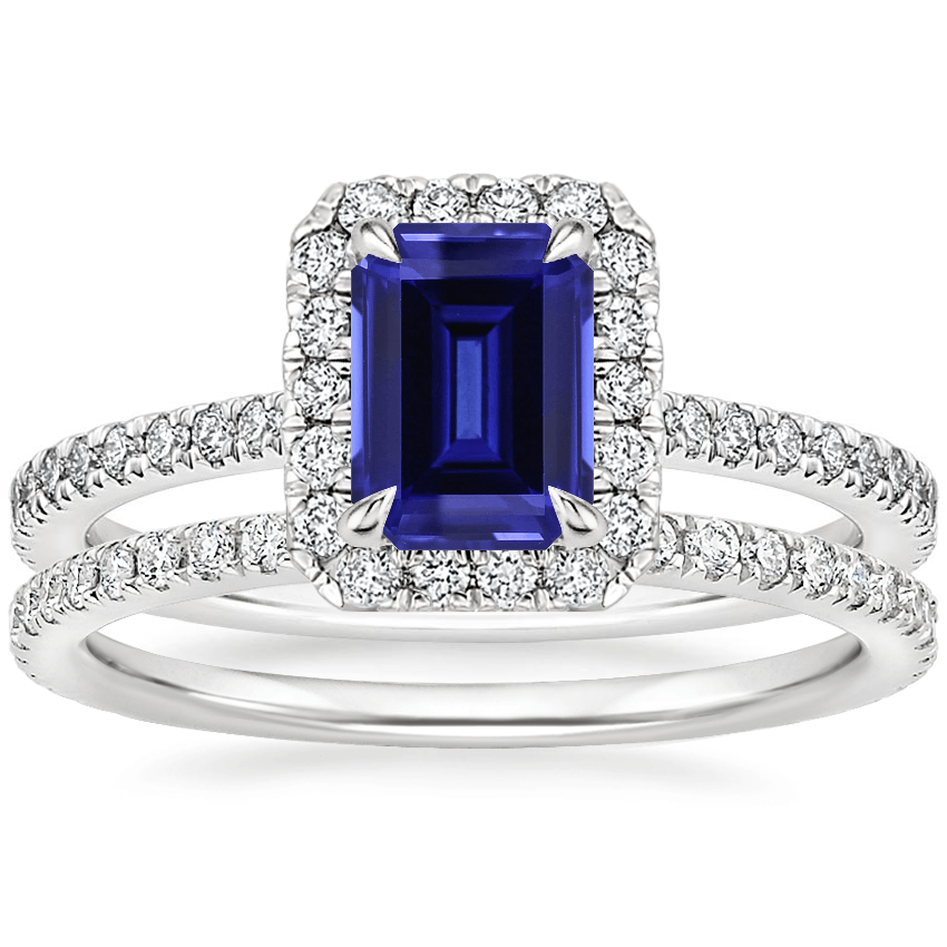 18KW Sapphire Luxe Ballad Halo Diamond Bridal Set (5/8 ct. tw.), top view