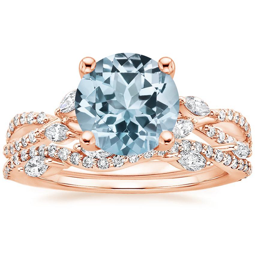 14KR Aquamarine Luxe Willow Diamond Ring (1/4 ct. tw.) with Luxe Winding Willow Diamond Ring (1/4 ct. tw.), top view
