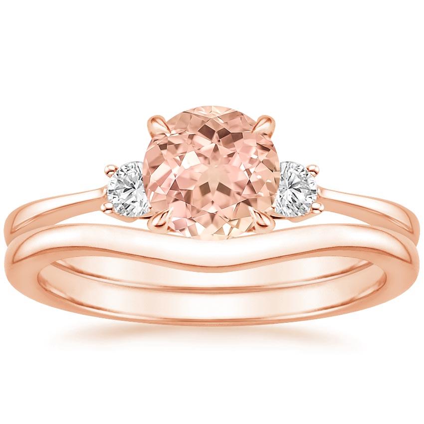 14K Rose Gold Selene Diamond Ring (1/10 ct. tw.) with Petite Curved Wedding Ring