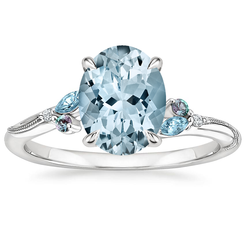 Platinum Camellia Indigo Milgrain Ring, large top view