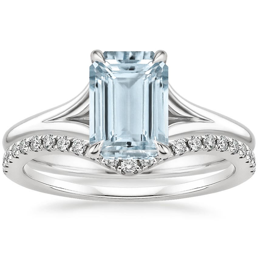18KW Aquamarine Reverie Ring with Flair Diamond Ring (1/6 ct. tw.), top view