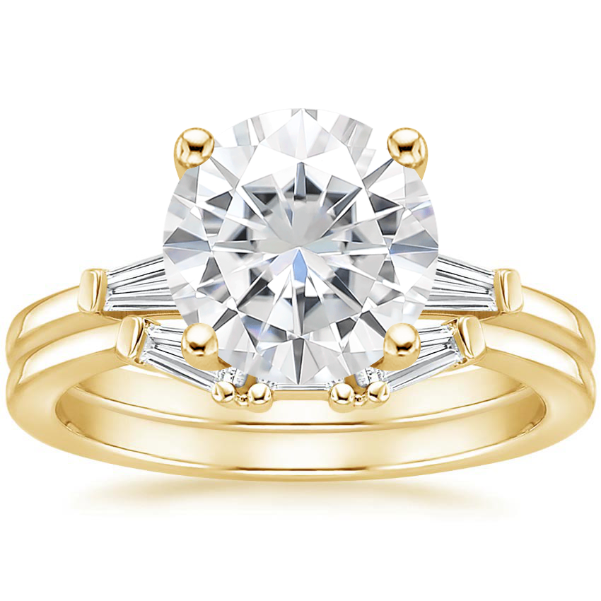18KY Moissanite Tapered Baguette Diamond Bridal Set, top view