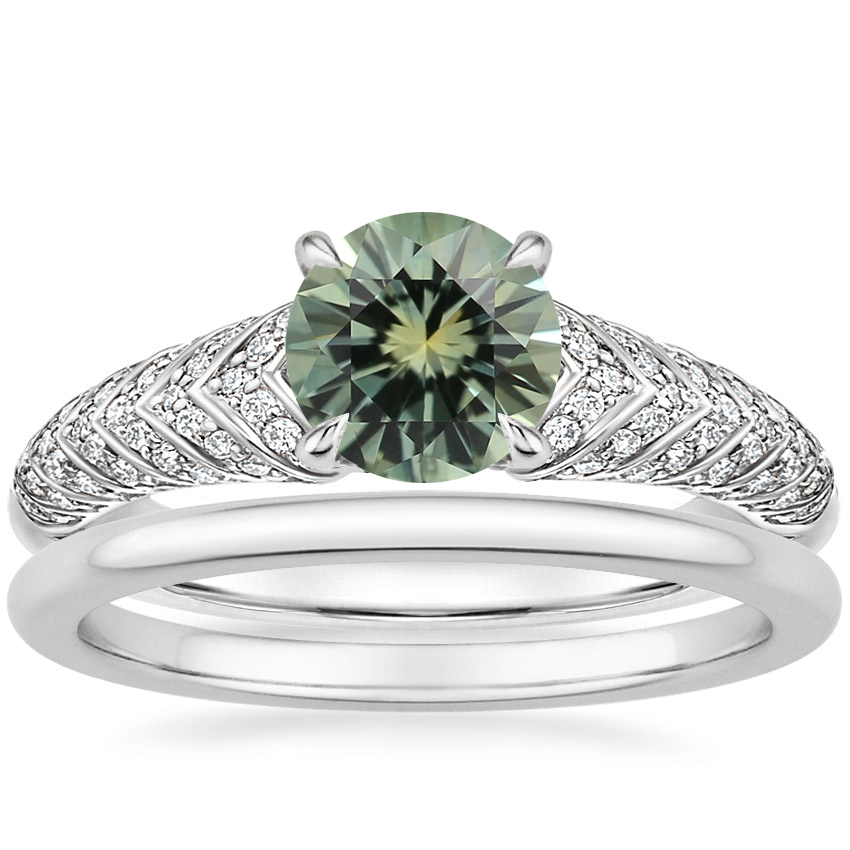 18K White Gold Nola Diamond Ring with Petite Comfort Fit Wedding Ring