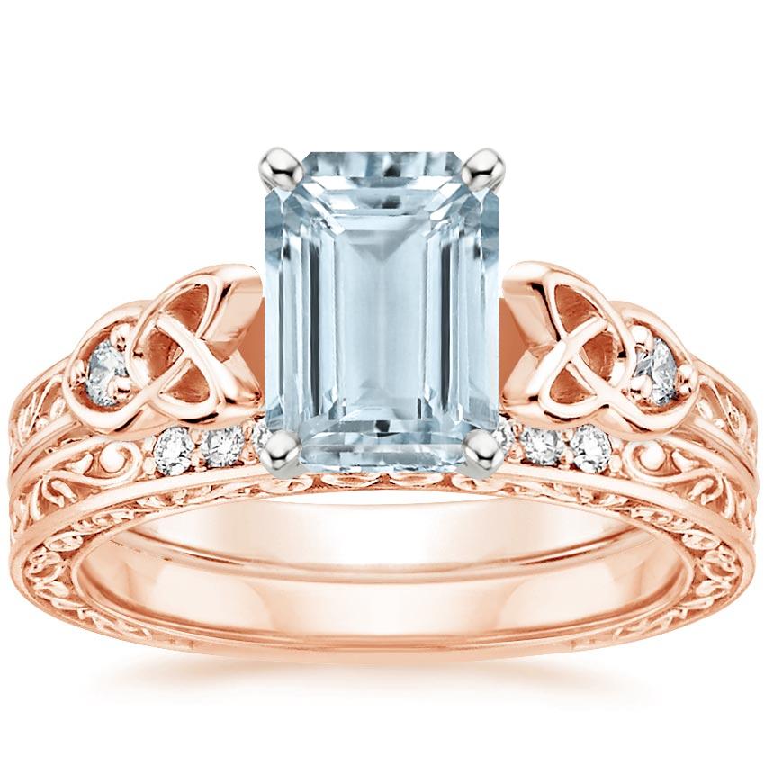 14KR Aquamarine Aberdeen Diamond Bridal Set, top view