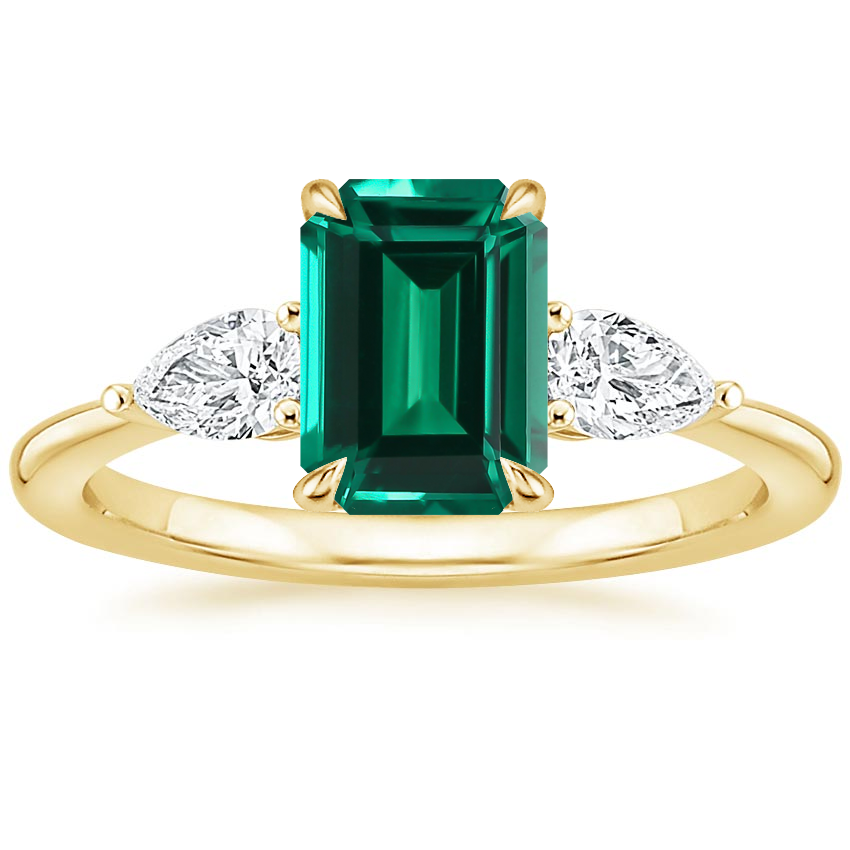 18K Yellow Gold Opera Three Stone Diamond Ring, large top view