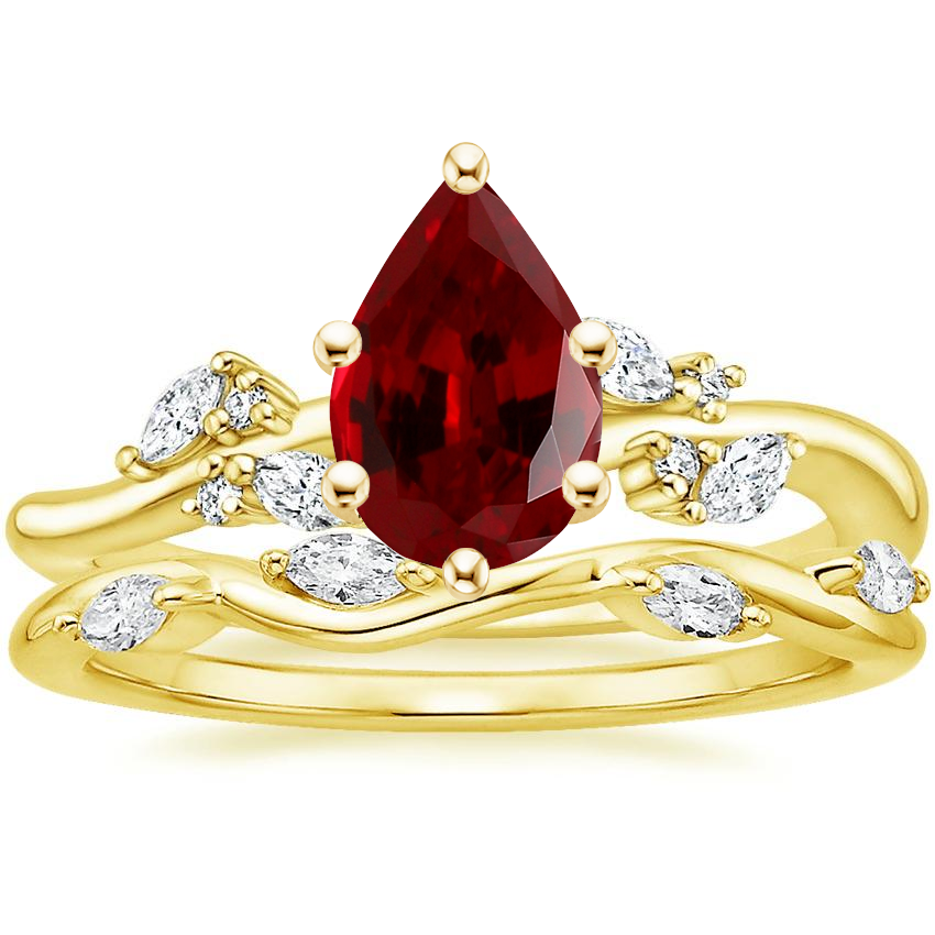 18K Yellow Gold Arden Diamond Ring with Winding Willow Diamond Ring (1/8 ct. tw.)