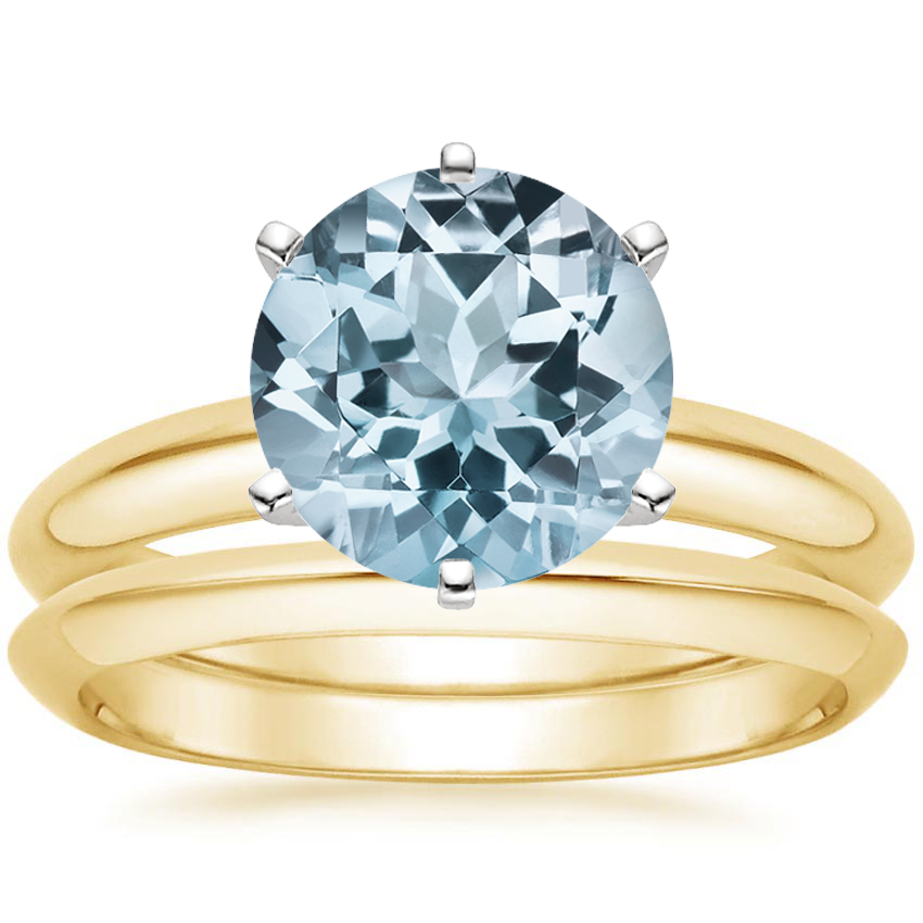 18KY Aquamarine Six-Prong Classic Bridal Set, top view