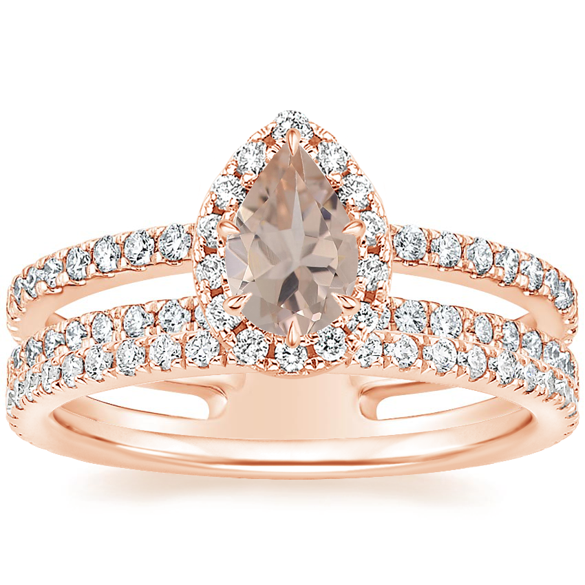 14K Rose Gold Linnia Halo Diamond Ring (2/3 ct. tw.) with Luxe Ballad Diamond Ring (1/4 ct. tw.)