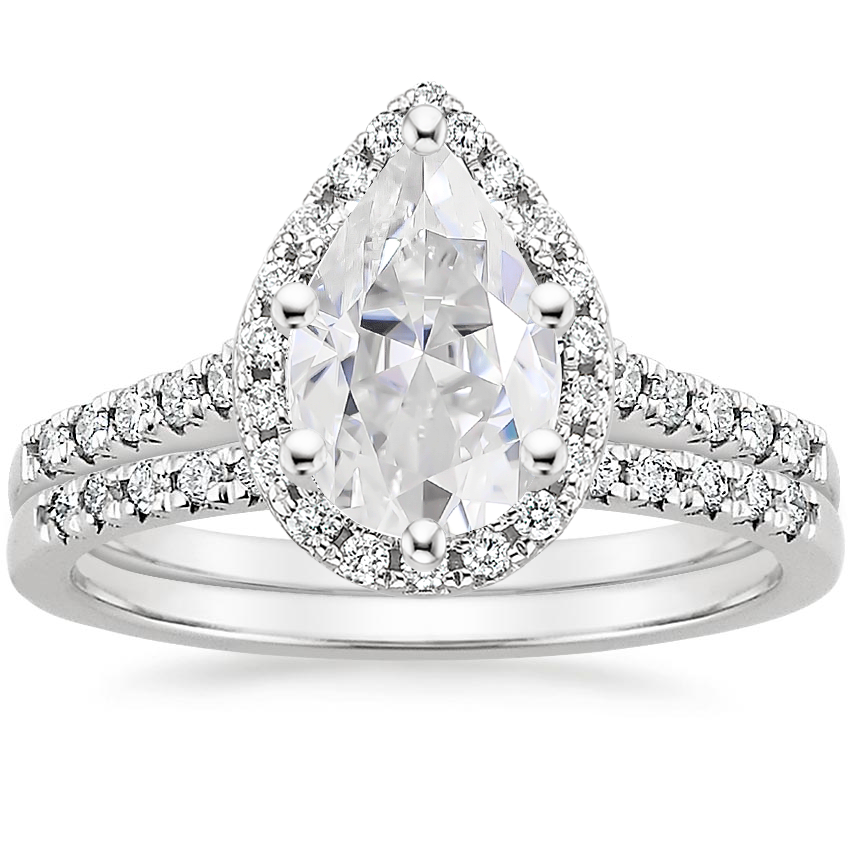 18KW Moissanite Odessa Diamond Ring (1/5 ct. tw.) with Sonora Diamond Ring (1/8 ct. tw.), top view
