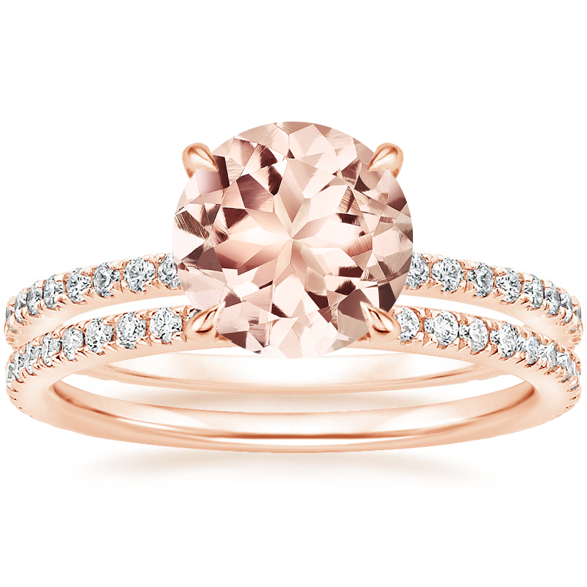 14KR Morganite Demi Diamond Ring with Luxe Ballad Diamond Ring, top view