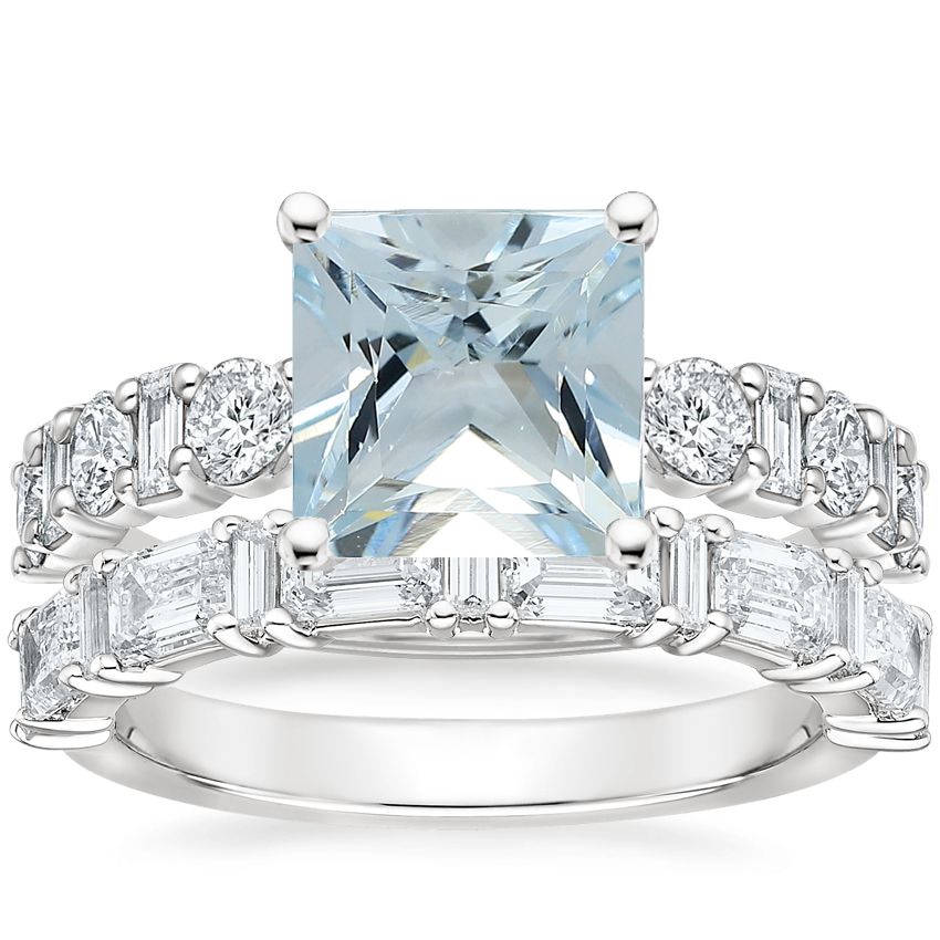 18K White Gold Jolie Baguette and Round Diamond Ring with Frances Diamond Ring (1 ct. tw.)