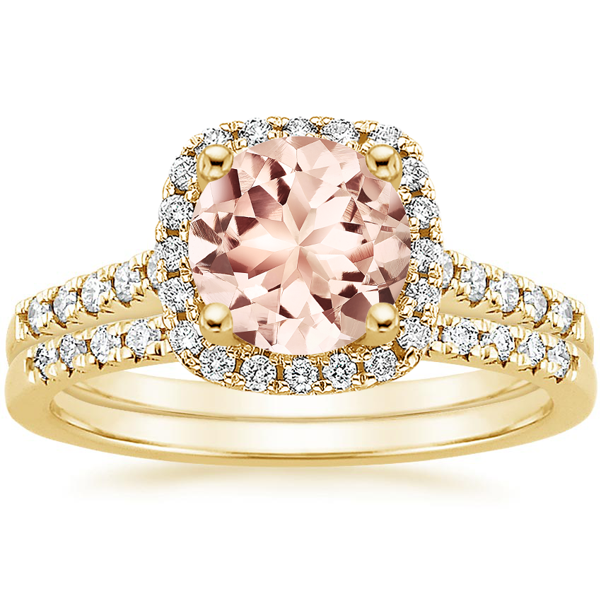 18KY Morganite Odessa Diamond Ring (1/5 ct. tw.) with Sonora Diamond Ring (1/8 ct. tw.), top view