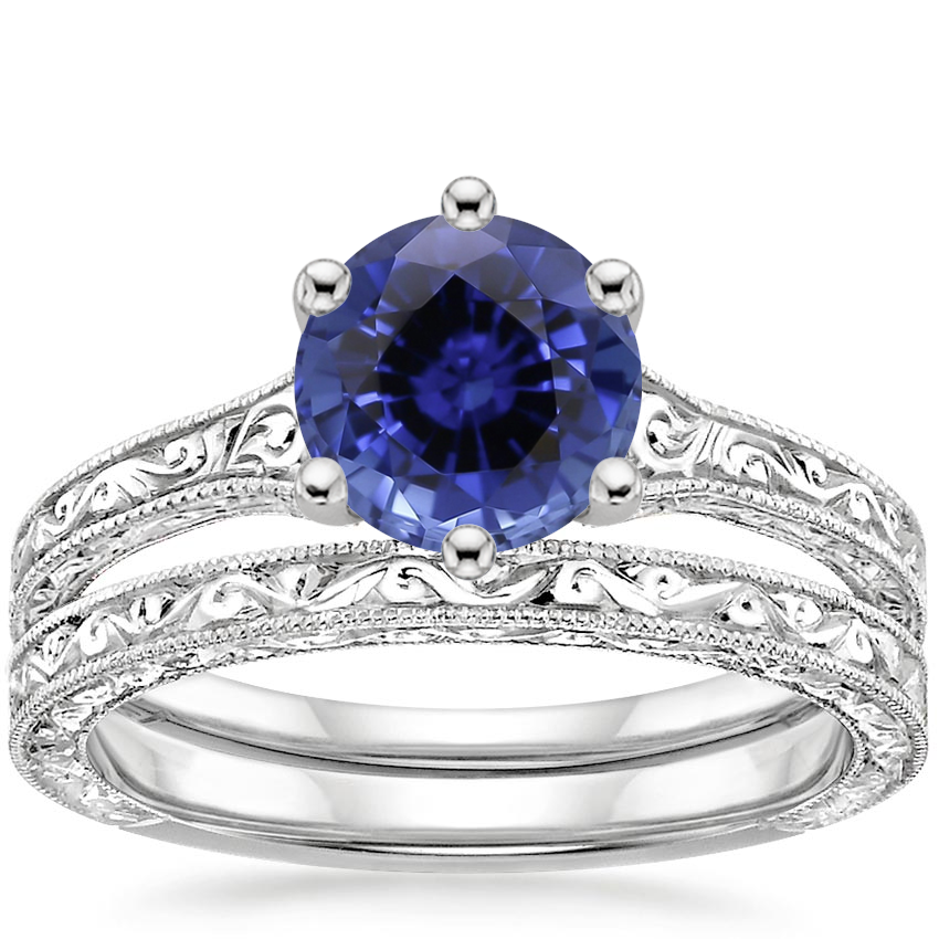 18KW Sapphire Hudson Bridal Set, top view