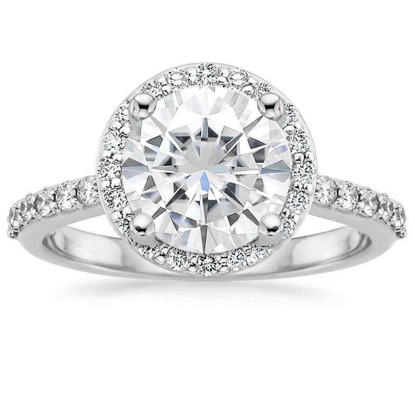 Moissanite Halo Diamond Ring with Side Stones (1/3 ct. tw.) in 18K