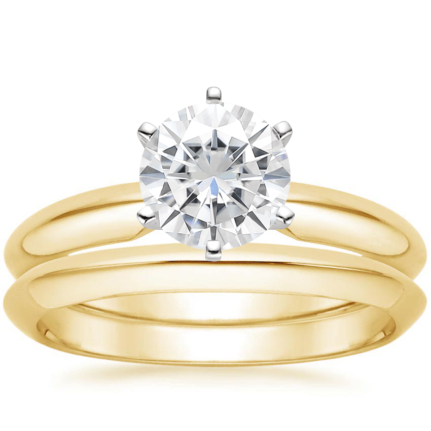 18KY Moissanite Six-Prong Classic Bridal Set, top view