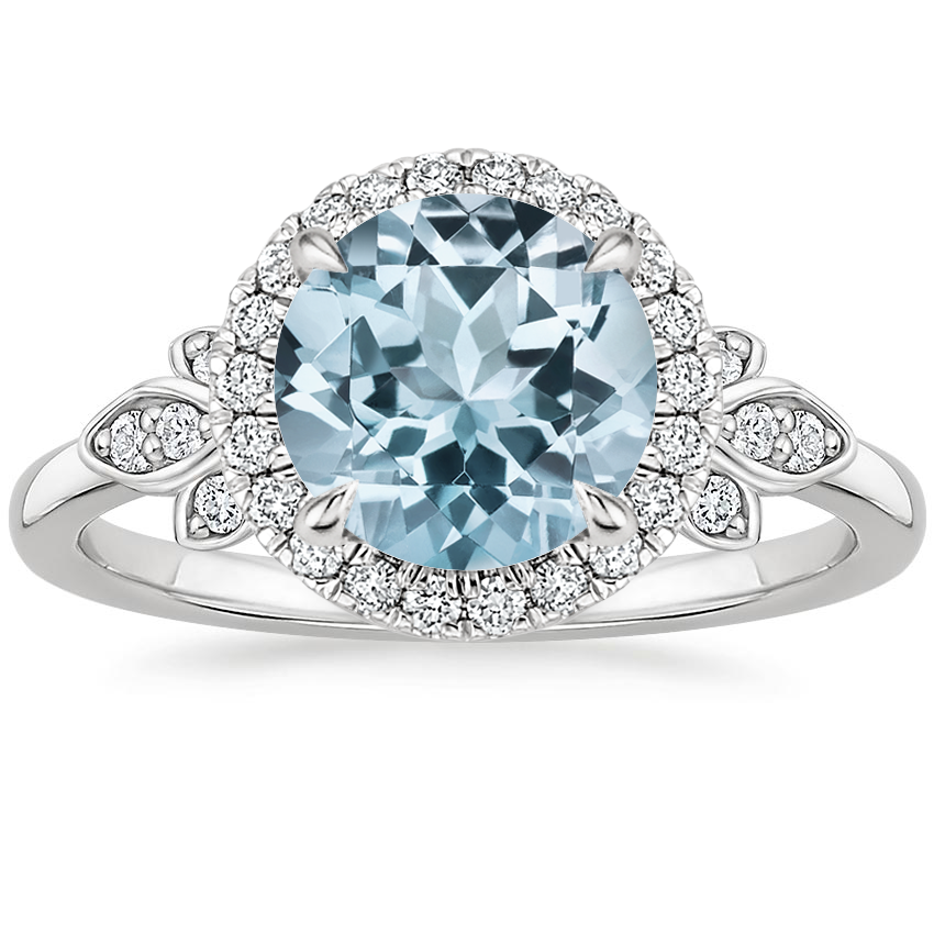 Aquamarine Fiorella Halo Diamond Ring (1/6 ct. tw.) in 18K White Gold