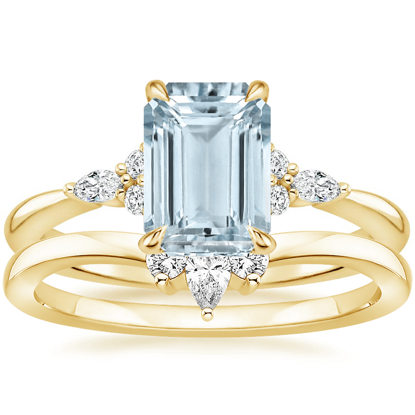18KY Aquamarine Nadia Diamond Bridal Set, top view