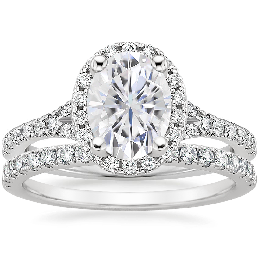 18KW Moissanite Joy Diamond Ring (1/3 ct. tw.) with Bliss Diamond Ring (1/5 ct. tw.), top view