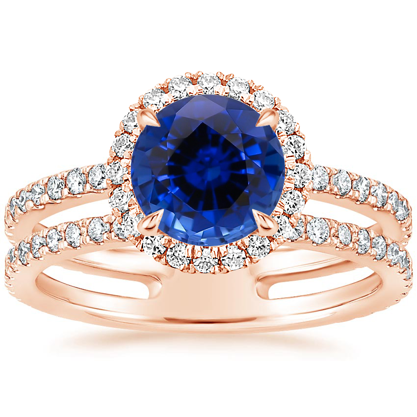 Rose Gold Sapphire Linnia Halo Diamond Ring (2/3 ct. tw.)