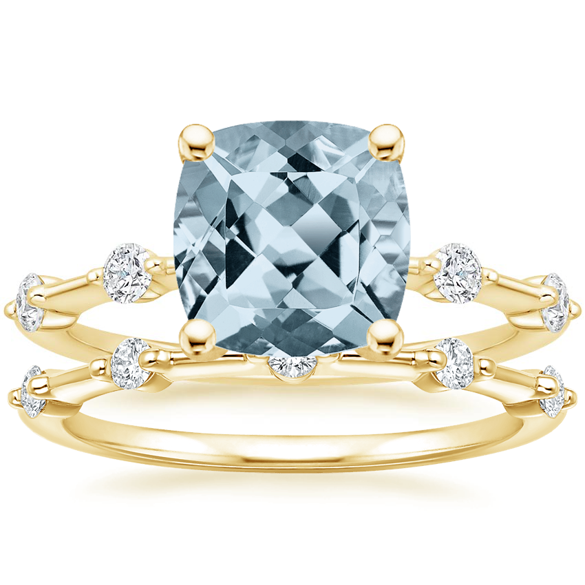 18KY Aquamarine Aimee Diamond Bridal Set, top view