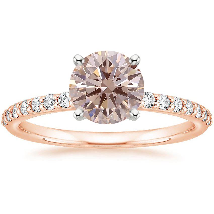 14K Rose Gold Petite Shared Prong Half Coverage Diamond Ring, large top view