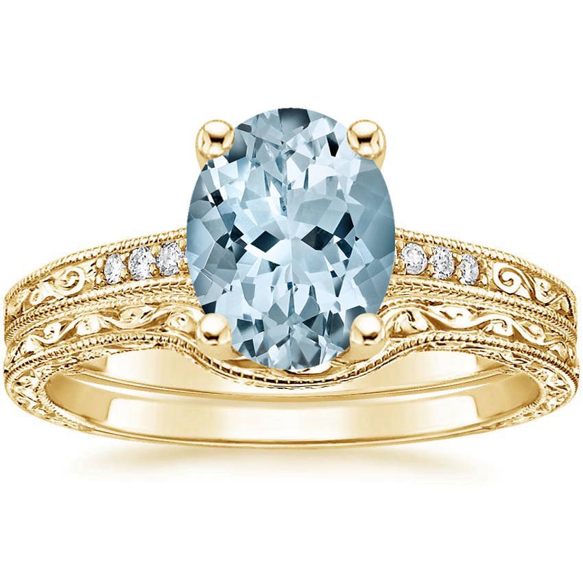 18KY Aquamarine Contoured Luxe Hudson Diamond Bridal Set, top view