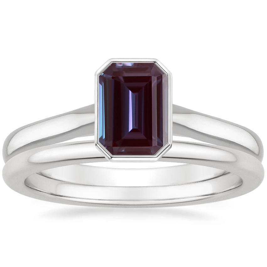 18K White Gold Luna Ring with Petite Comfort Fit Wedding Ring