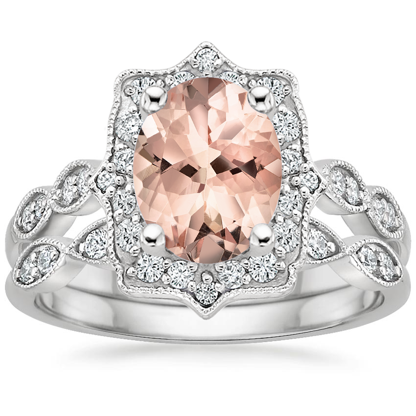 PT Morganite Cadenza Halo Diamond Bridal Set (1/4 ct. tw.), top view
