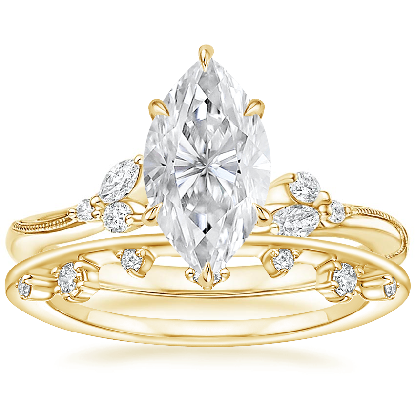 18K Yellow Gold Camellia Diamond Ring with Leilani Diamond Ring