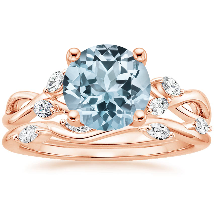 14KR Aquamarine Willow Diamond Ring (1/8 ct. tw.) with Winding Willow Diamond Ring (1/8 ct. tw.), top view