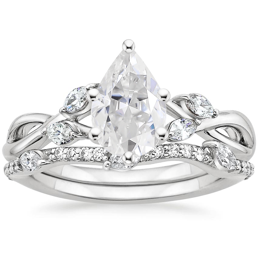 PT Moissanite Willow Diamond Ring (1/8 ct. tw.) with Luxe Willow Diamond Wedding Ring (1/5 ct. tw.), top view