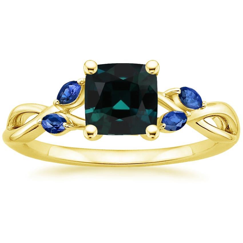 18K Yellow Gold Willow Ring With Sapphire Accents, large top view