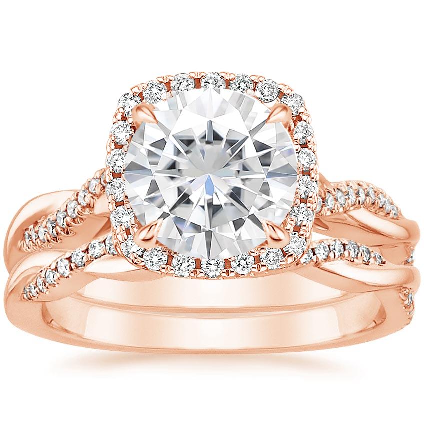 14KR Moissanite Petite Twisted Vine Halo Diamond Bridal Set (1/3 ct. tw.), top view