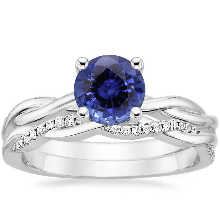 18KW Sapphire Twisted Vine Ring with Petite Twisted Vine Diamond Ring (1/8 ct. tw.), top view