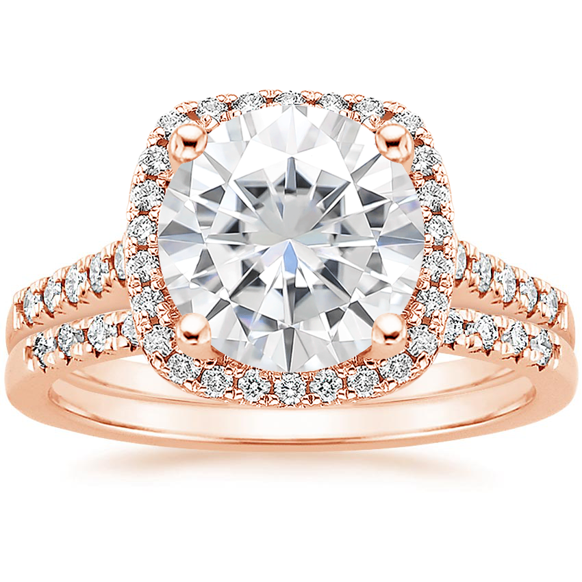 14KR Moissanite Odessa Diamond Ring (1/5 ct. tw.) with Sonora Diamond Ring (1/8 ct. tw.), top view