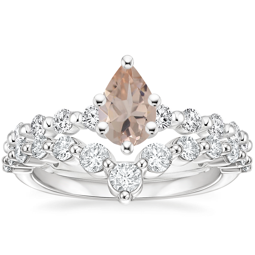 18K White Gold Luxe Marseille Diamond Ring with Tapered Milan Diamond Ring