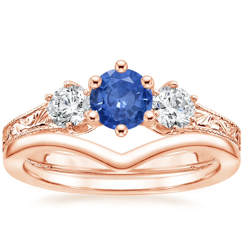 14K Rose Gold Three Stone Hudson Diamond Ring (1/3 ct. tw.) with Chevron Ring