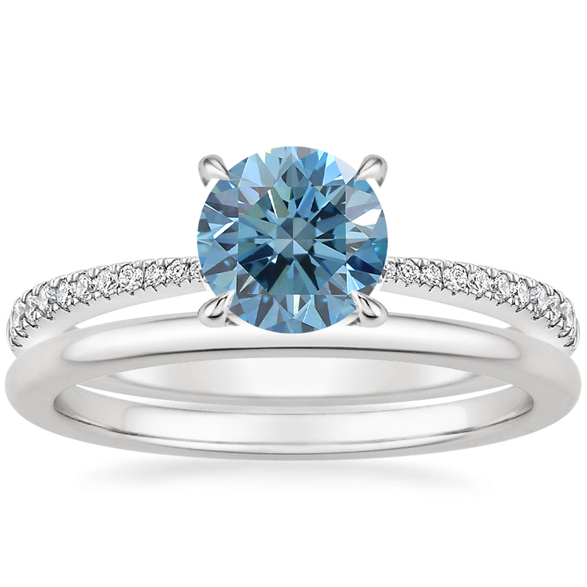 18K White Gold Elena Diamond Ring with Petite Comfort Fit Wedding Ring