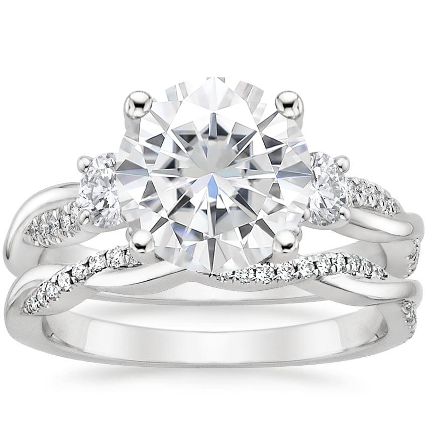 18KW Moissanite Three Stone Petite Twisted Vine Diamond Bridal Set (1/2 ct. tw.), top view